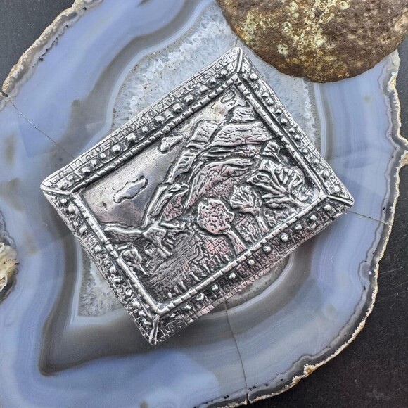 Claire Haye Vintage Silver "Sacred Trust" Rectangle Unisex Heavy Belt Buckle - Picture 2 of 10